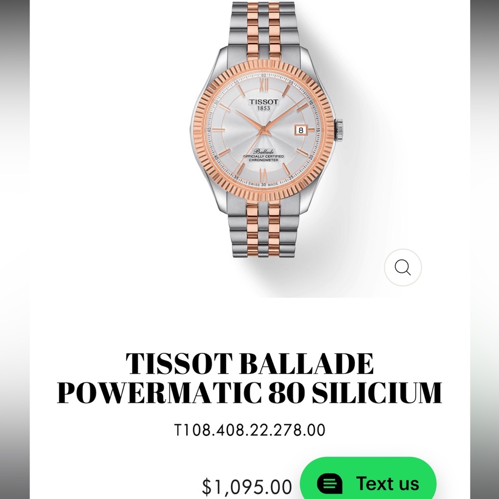 TISSOT BALLADE POWERMATIC 80 SILICIUM WATCH - Like New, Perfect Condition w/ Box